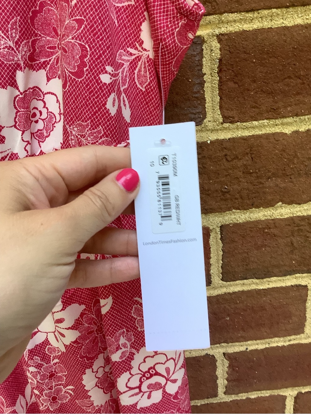 NWT London Times Red Floral Tiered Ruffle Maxi Dress Split Neck 10 - Picture 3 of 6